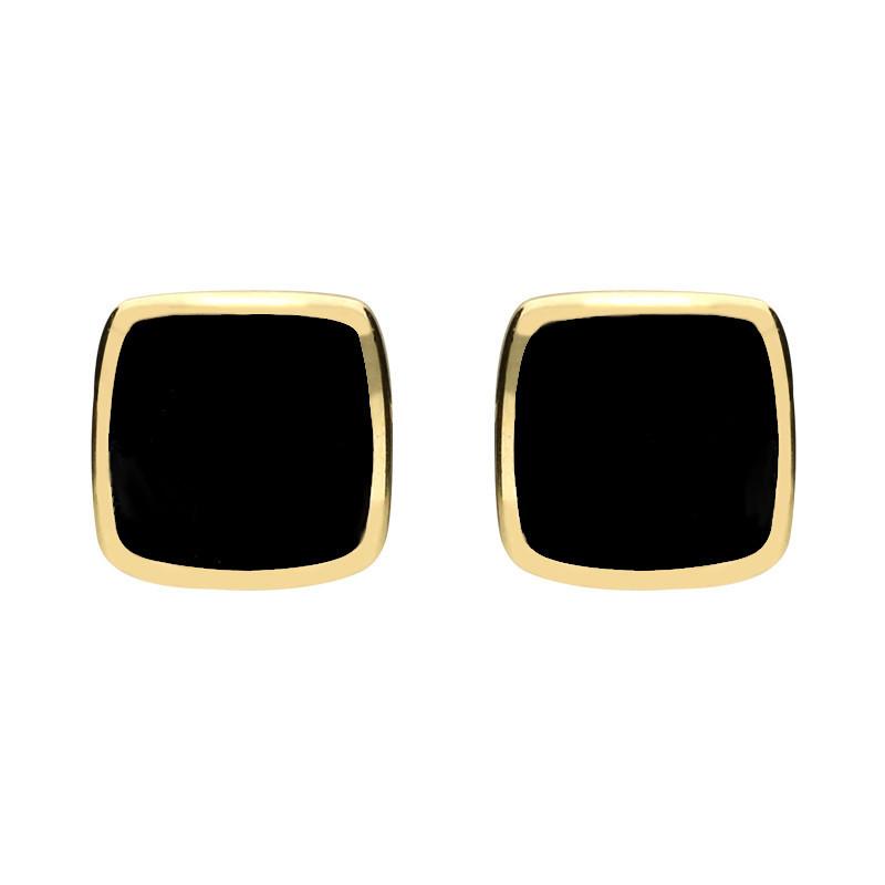 9ct Yellow Gold Whitby Jet Cushion Stud Earrings - Yellow Gold