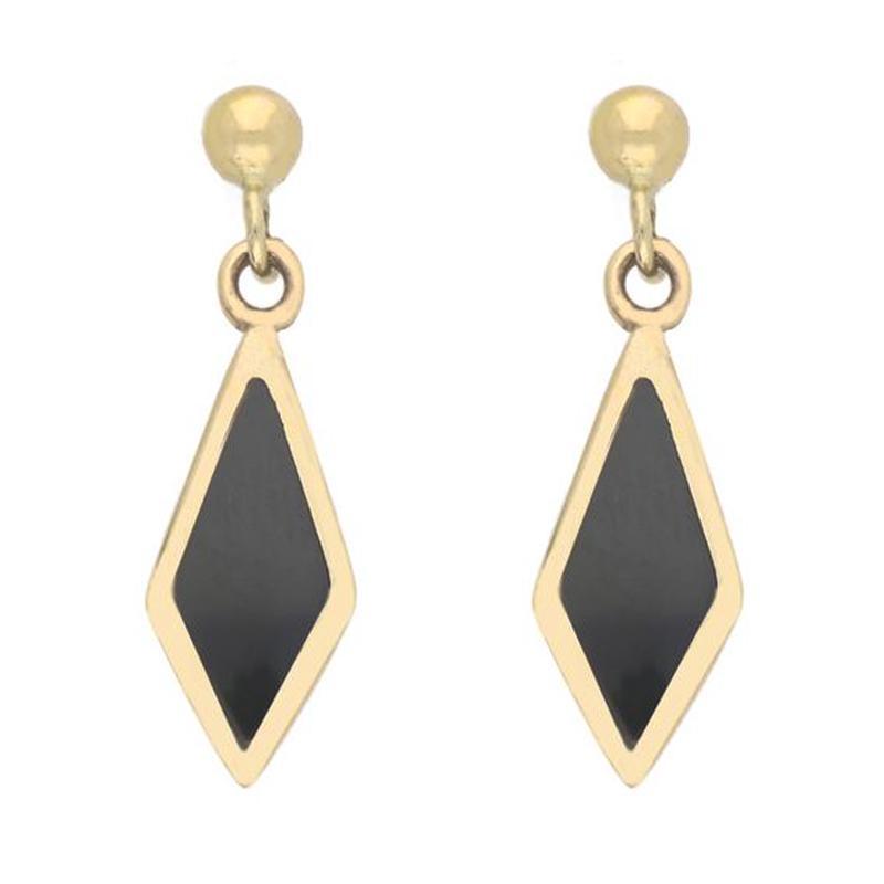 9ct Yellow Gold Whitby Jet Dinky Diamond Drop Earrings - Option1 Value Yellow Gold