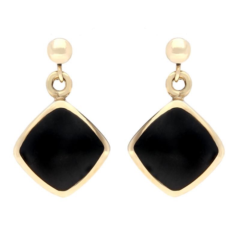 9ct Yellow Gold Whitby Jet Cushion Drop Earrings - Yellow Gold