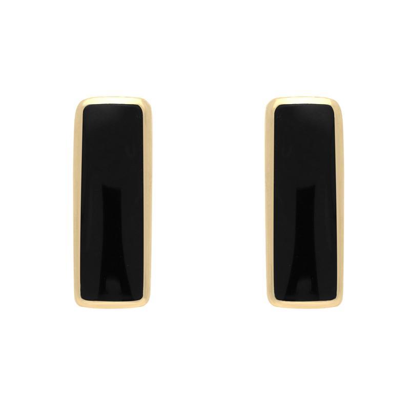 9ct Yellow Gold Whitby Jet Dinky Oblong Stud Earrings - Yellow Gold