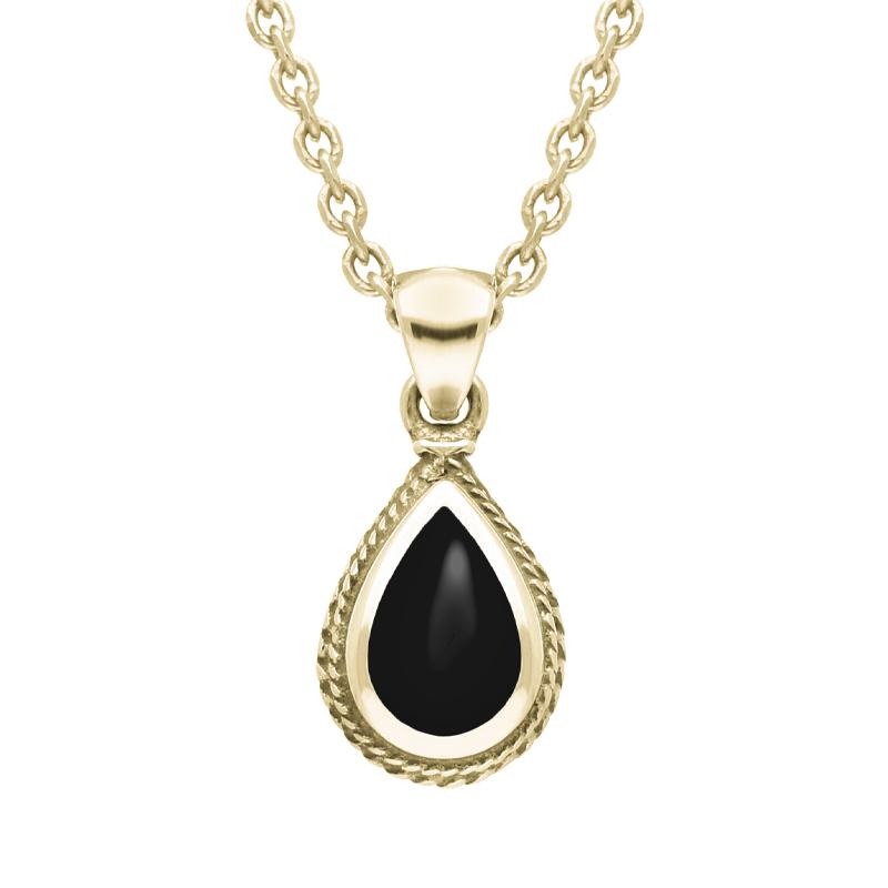 9ct Yellow Gold Whitby Jet Dinky Pear Drop Necklace - Yellow Gold