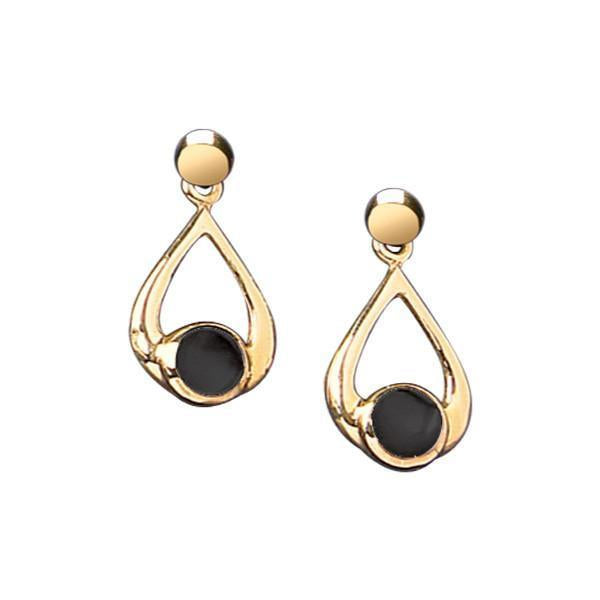 9ct Yellow Gold Whitby Jet Small Teardrop Earrings - Yellow Gold