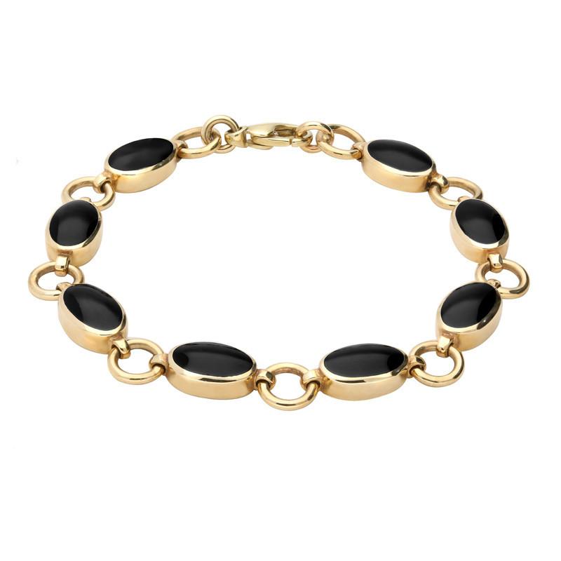 9ct Yellow Gold Whitby Jet Eight Stone Round Ring Bracelet - Yellow Gold