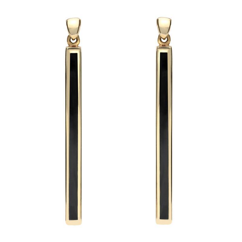 9ct Yellow Gold Whitby Jet Extra Long Slim Drop Earrings - Option1 Value Yellow Gold
