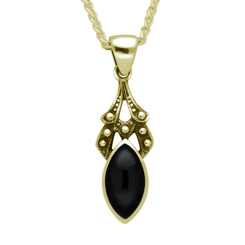 9ct Yellow Gold Whitby Jet Marquise Drop Necklace - Yellow Gold