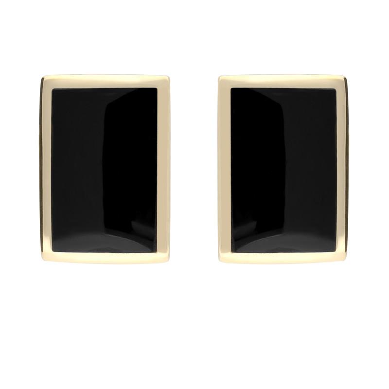 9ct Yellow Gold Whitby Jet Oblong Stud Earrings - Yellow Gold