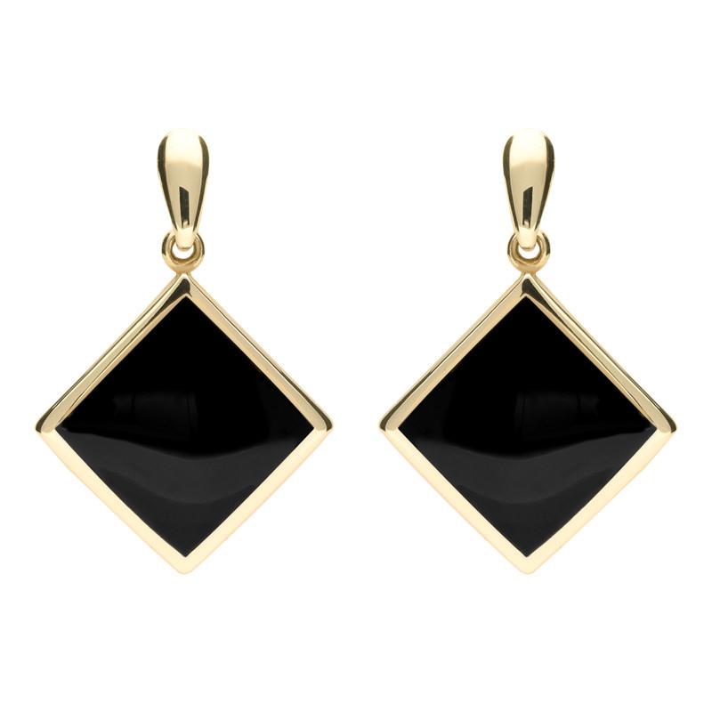 9ct Yellow Gold Whitby Jet Rhombus Drop Earrings - Yellow Gold