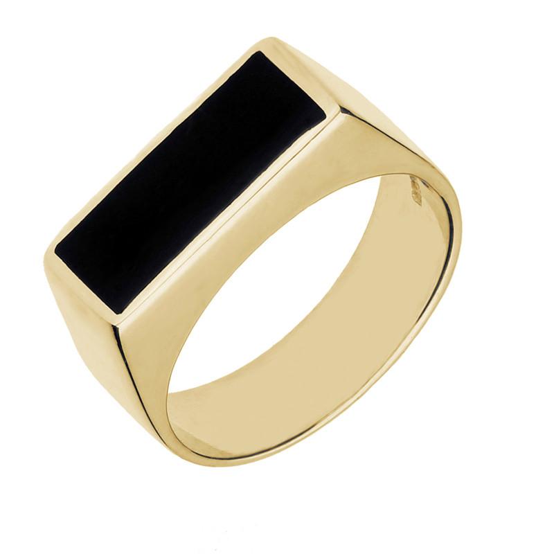 9ct Yellow Gold Whitby Jet Flat Top Signet Ring - Yellow Gold