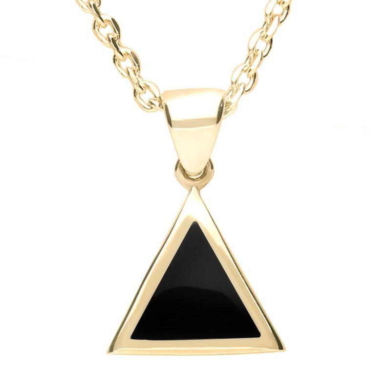 9ct Yellow Gold Whitby Jet Flat Triangle Necklace - Yellow Gold
