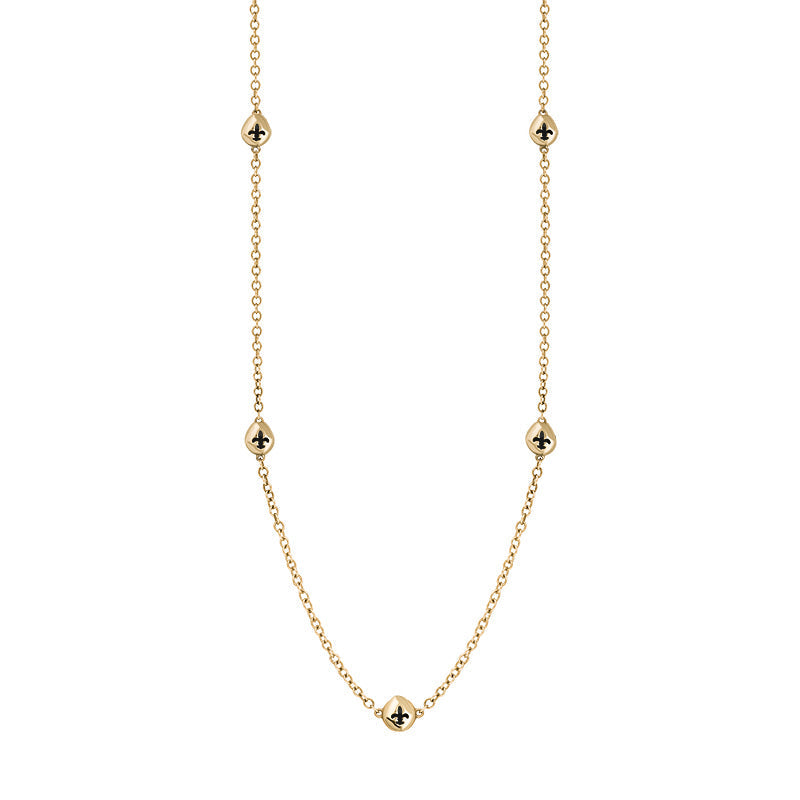 9ct Yellow Gold Whitby Jet Fleur De Lis Link Disc Chain Necklace - Option1 Value Yellow Gold