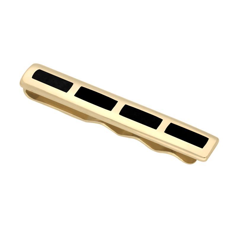 9ct Yellow Gold Whitby Jet Four Stone Inlaid Tie Slide
