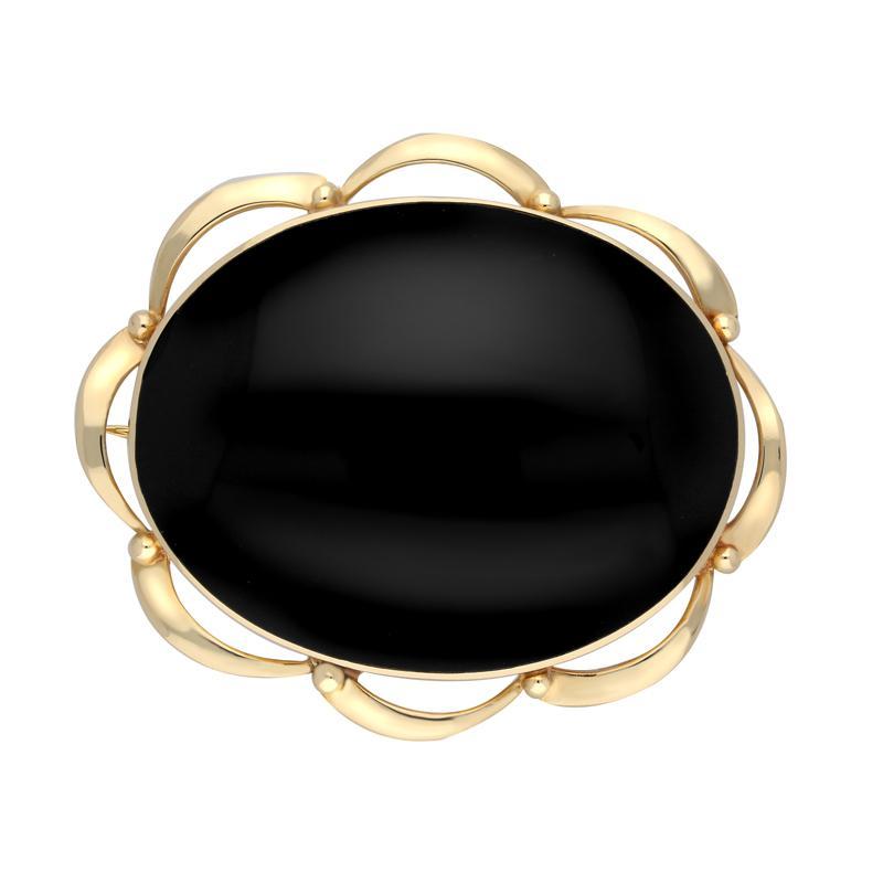 9ct Yellow Gold Whitby Jet Frill Edge Oval Brooch - Yellow Gold