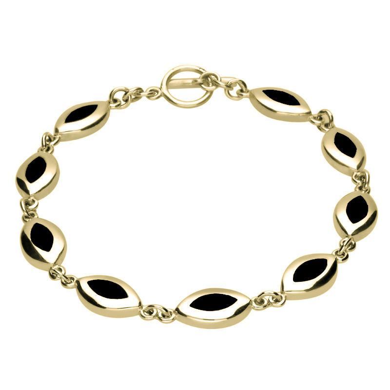 9ct Yellow Gold Whitby Jet Framed Marquise Bracelet - Yellow Gold