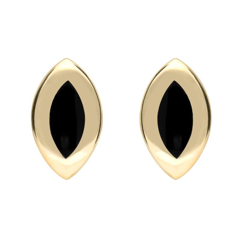 9ct Yellow Gold Whitby Jet Framed Marquise Stud Earrings - Yellow Gold