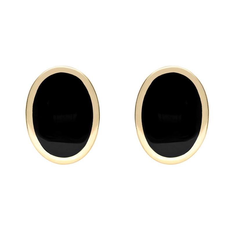 9ct Yellow Gold Whitby Jet Framed Oval Stud Earrings - Yellow Gold