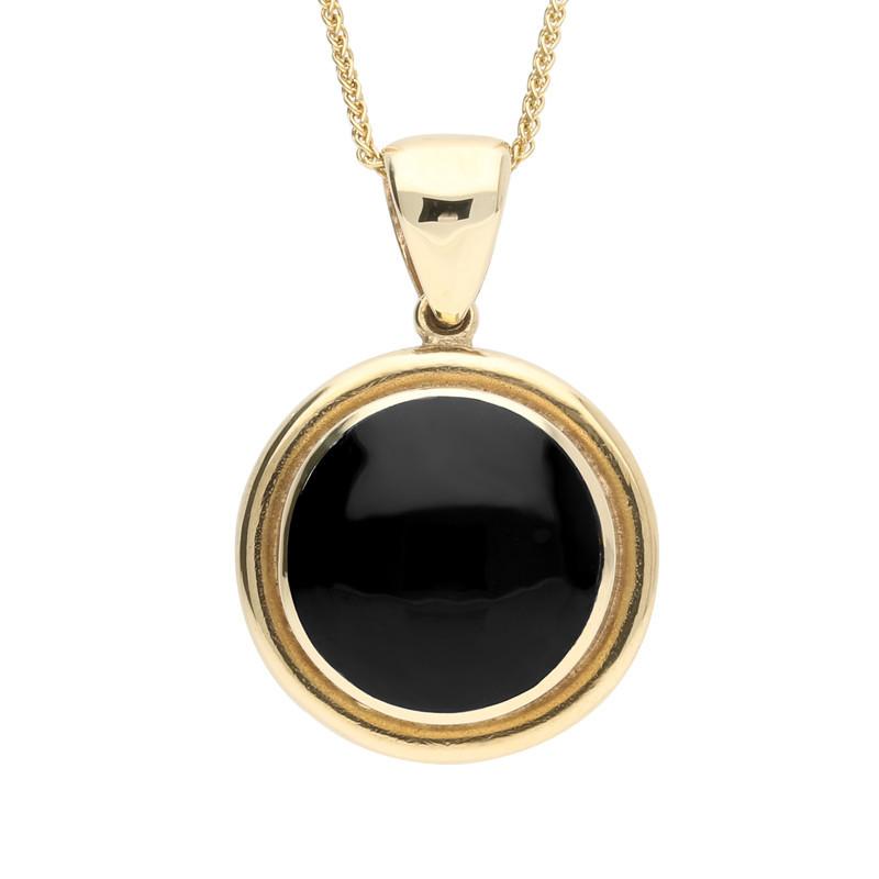 9ct Yellow Gold Whitby Jet Framed Round Necklace - Yellow Gold