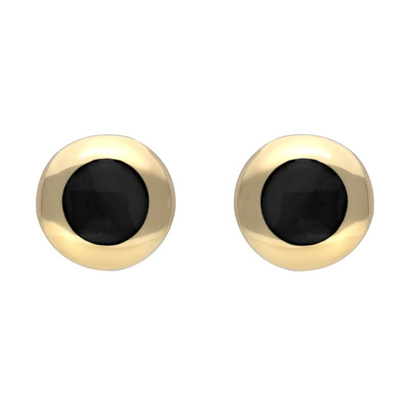 9ct Yellow Gold Whitby Jet Framed Round Stud Earrings - Yellow Gold