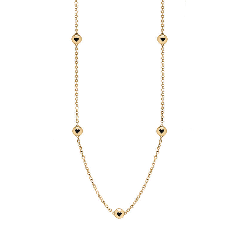 9ct Yellow Gold Whitby Jet Heart Link Disc Chain Necklace - Option1 Value Yellow Gold