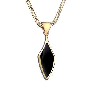 9ct Yellow Gold Whitby Jet Kite Shaped Necklace - Yellow Gold