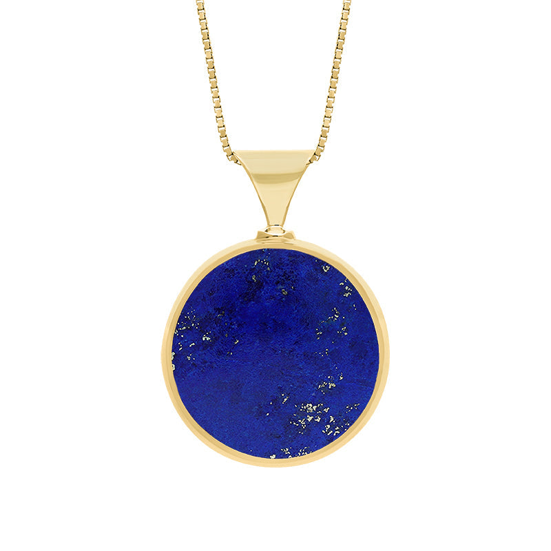 9ct Yellow Gold Whitby Jet Lapis King's Coronation Hallmark Double Sided Round Necklace