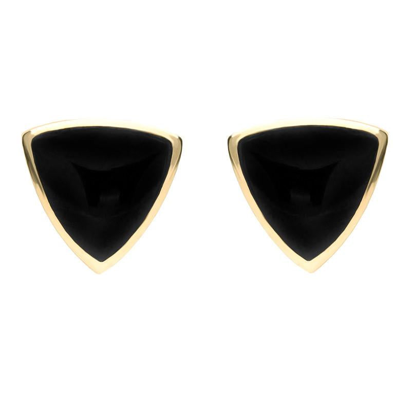 9ct Yellow Gold Whitby Jet Large Curved Triangle Stud Earrings - Yellow Gold