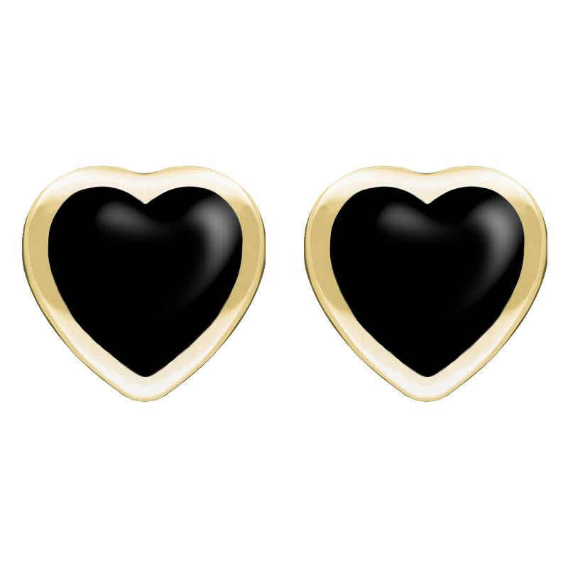 9ct Yellow Gold Whitby Jet Large Framed Heart Stud Earrings - Yellow Gold