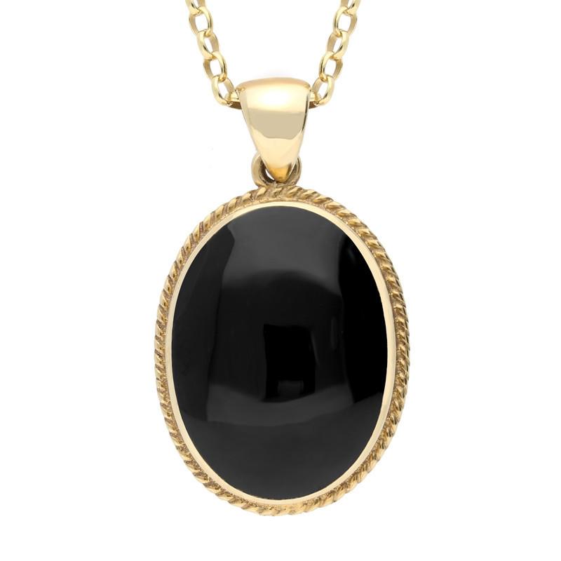 9ct Yellow Gold Whitby Jet Heritage Rope Edge Large Oval Pendant