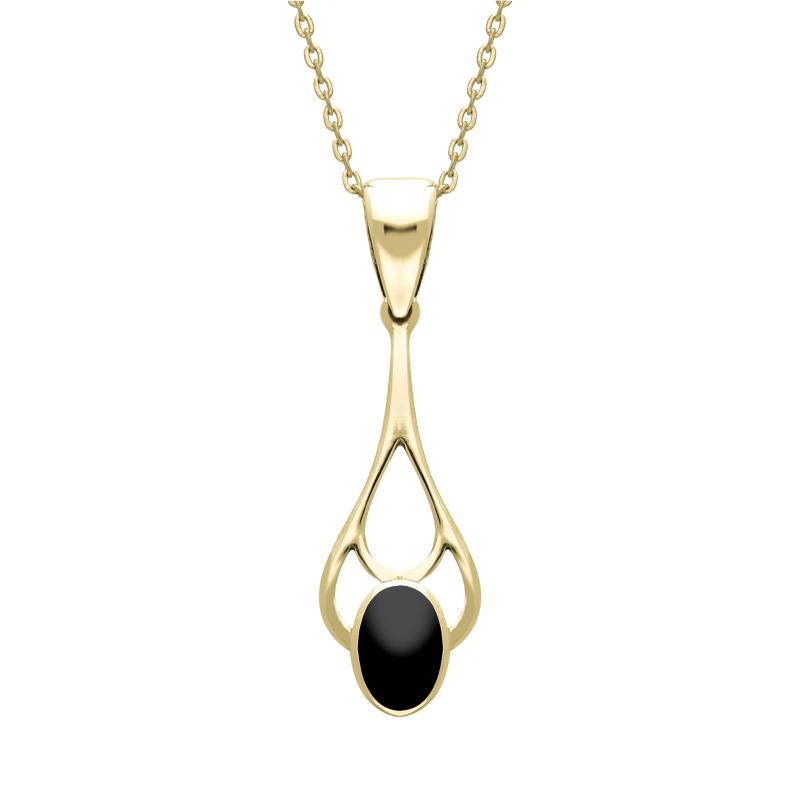 9ct Yellow Gold Whitby Jet Large Oval Spoon Necklace - Yellow Gold