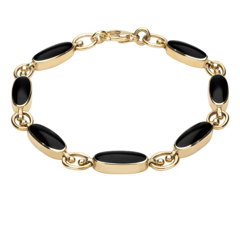9ct Yellow Gold Whitby Jet Long Oval Bracelet - Yellow Gold