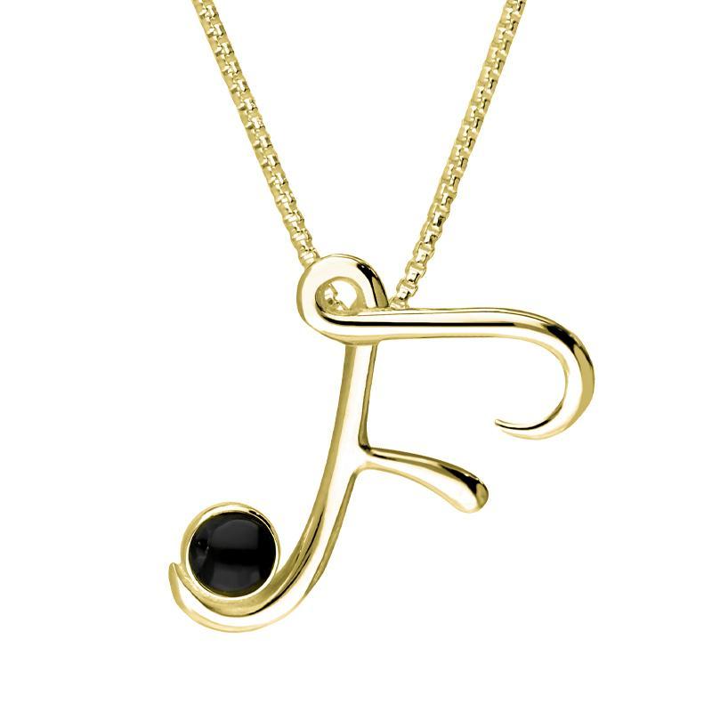 9ct Yellow Gold Whitby Jet Love Letters Initial F Necklace - Yellow Gold