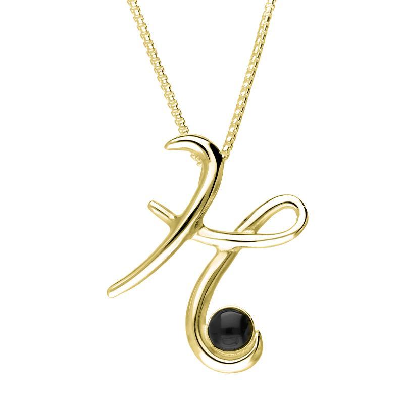 9ct Yellow Gold Whitby Jet Love Letters Initial H Necklace - Yellow Gold