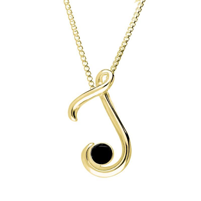 9ct Yellow Gold Whitby Jet Love Letters Initial J Necklace - Yellow Gold