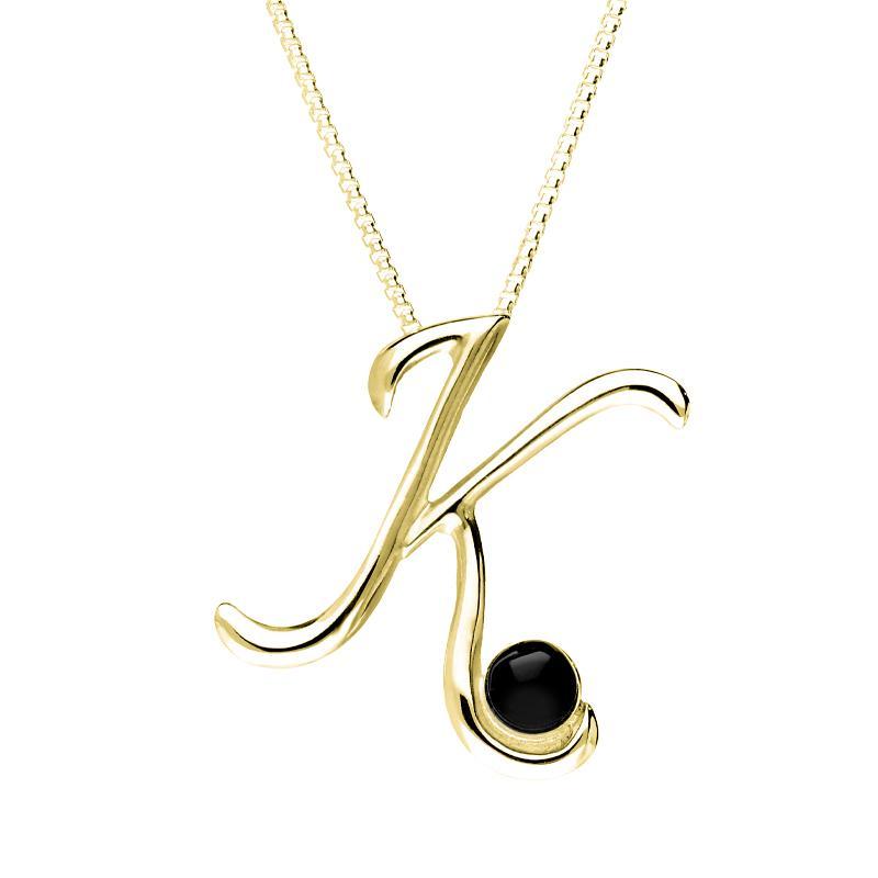 9ct Yellow Gold Whitby Jet Love Letters Initial K Necklace - Yellow Gold