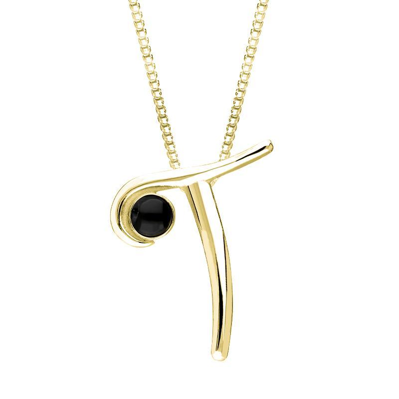 9ct Yellow Gold Whitby Jet Love Letters Initial T Necklace - Yellow Gold