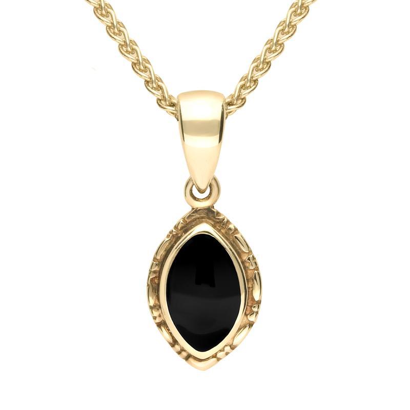 9ct Yellow Gold Whitby Jet Marquise Bead Edge Necklace - Yellow Gold