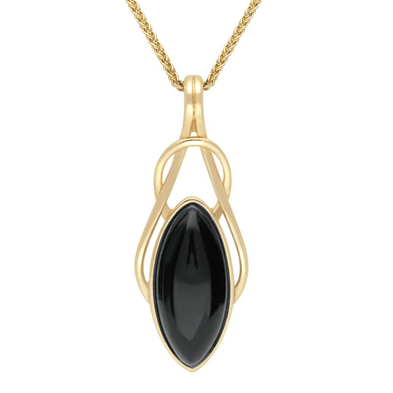 9ct Yellow Gold Whitby Jet Marquise Celtic Twist Necklace - Option1 Value Yellow Gold
