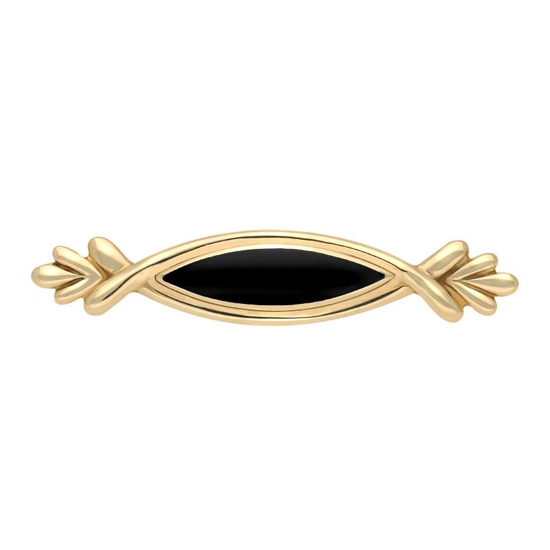 9ct Yellow Gold Whitby Jet Marquise Fleur Brooch - Yellow Gold