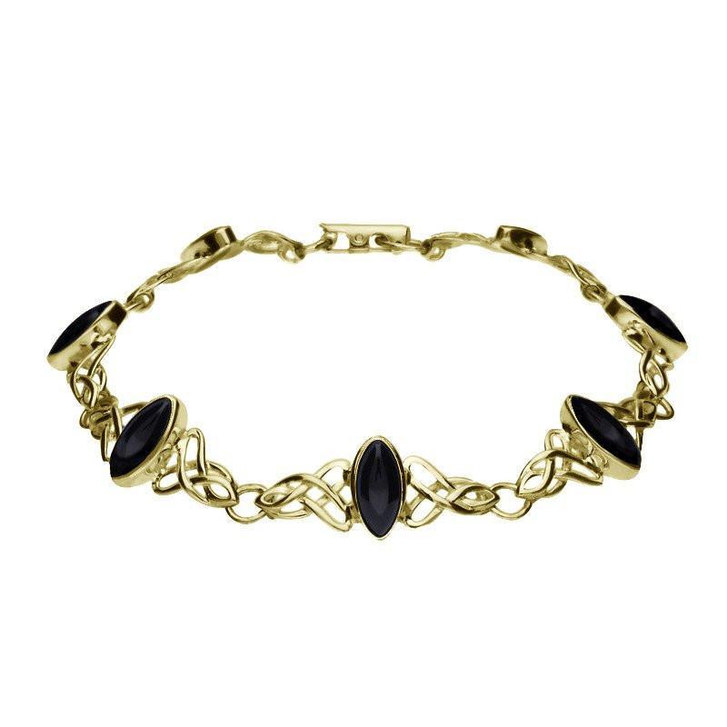 9ct Yellow Gold Whitby Jet Marquise Shaped Celtic Bracelet - Yellow Gold