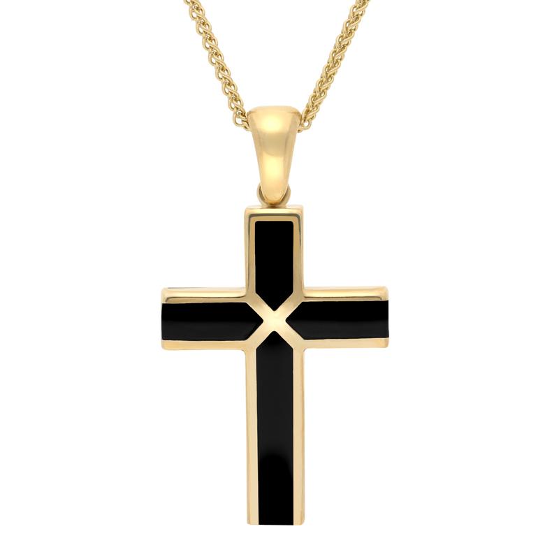 9ct Yellow Gold Whitby Jet Medium Four Stone Cross Necklace - Option1 Value Yellow Gold