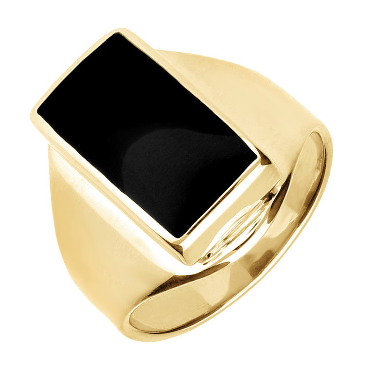 9ct Yellow Gold Whitby Jet Small Oblong Ring - Option1 Value Yellow Gold
