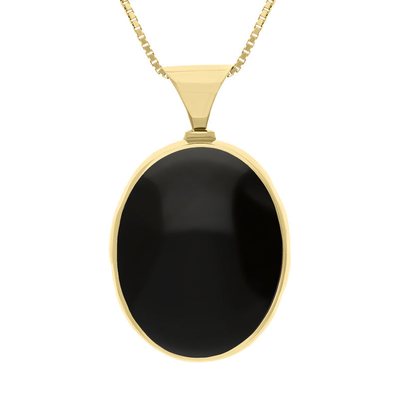 9ct Yellow Gold Whitby Jet Mother of Pearl King's Coronation Hallmark Double Sided Oval Necklace