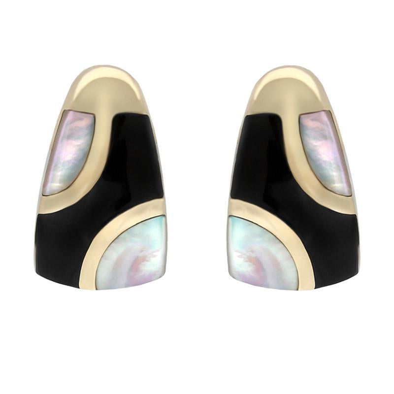 9ct Yellow Gold Whitby Jet Mother of Pearl Three Stone Stud Earrings - Option1 Value Yellow Gold