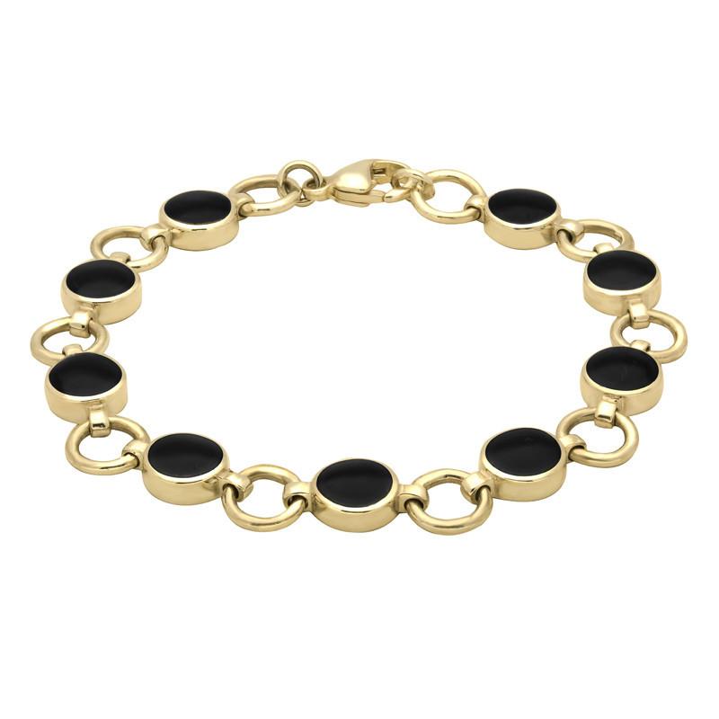 9ct Yellow Gold Whitby Jet Nine Stone Round Ring Bracelet - Yellow Gold