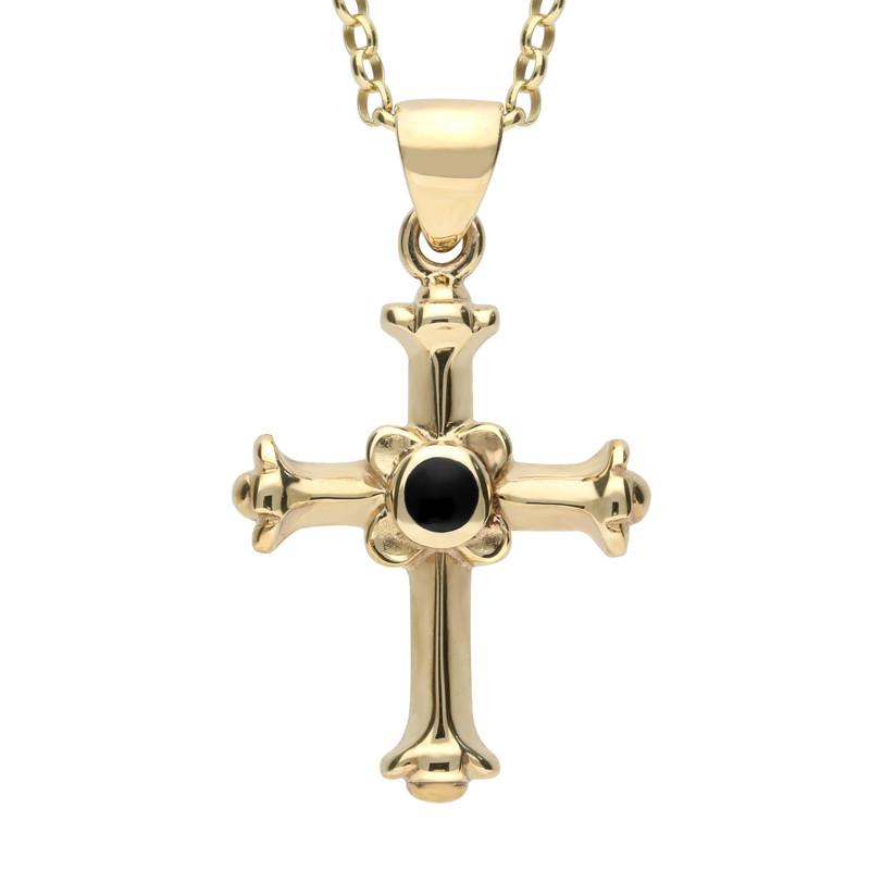 9ct Yellow Gold Whitby Jet Norwich Cathedral Cross Necklace - Yellow Gold