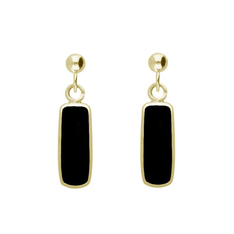 9ct Yellow Gold Whitby Jet Oblong Drop Earrings - Yellow Gold