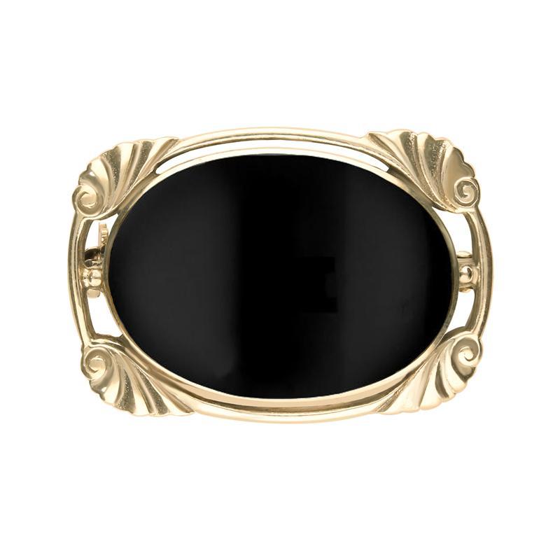9ct Yellow Gold Whitby Jet Oblong Oval Shaped Brooch - Yellow Gold