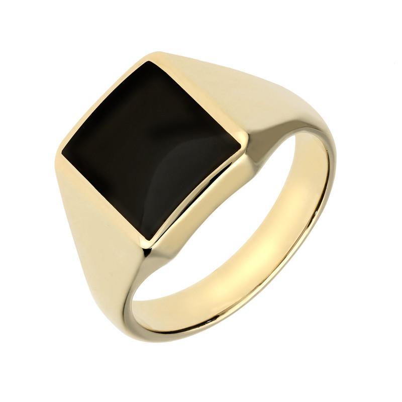 9ct Yellow Gold Whitby Jet Oblong Signet Ring - Yellow Gold