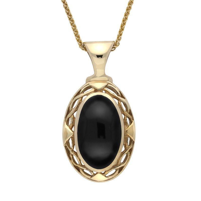 9ct Yellow Gold Whitby Jet Oval Celtic Necklace - Yellow Gold