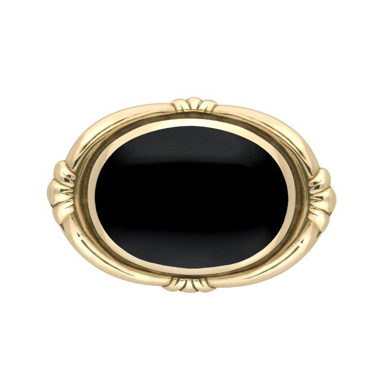 9ct Yellow Gold Whitby Jet Oval Fleur Brooch - Yellow Gold