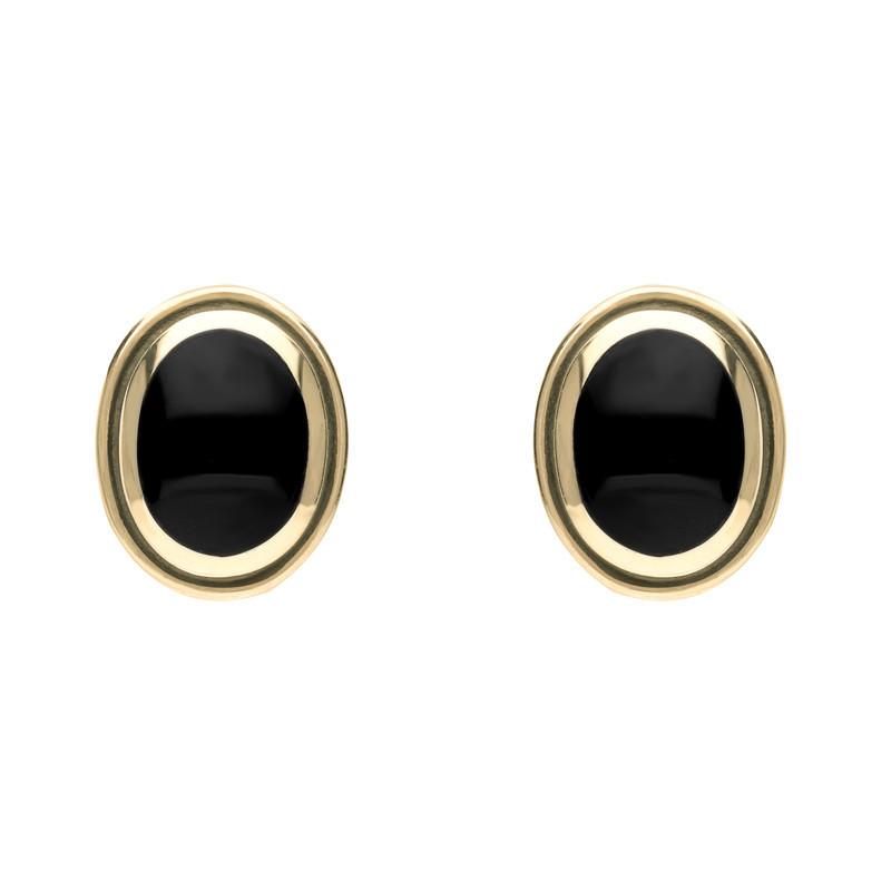 9ct Yellow Gold Whitby Jet Oval Framed Edge Stud Earrings - Yellow Gold